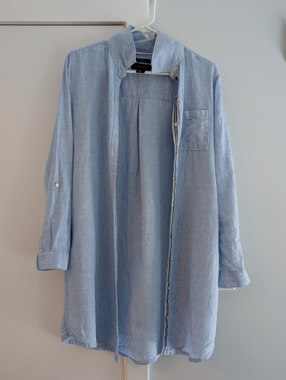Tahari 100% Linen Light Blue Long Shirt